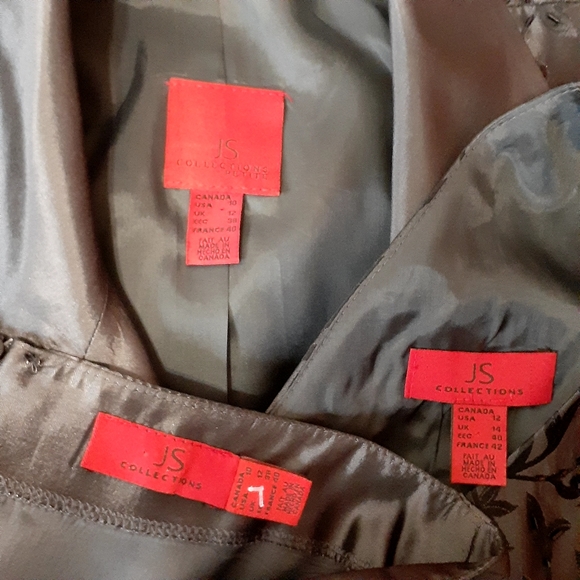 J S COLLECTION PETITE 3 PIECE SKIRT SUIT WOMEN BEADED DARK GRAY EXTRA LONG SKIRT - Picture 15 of 16